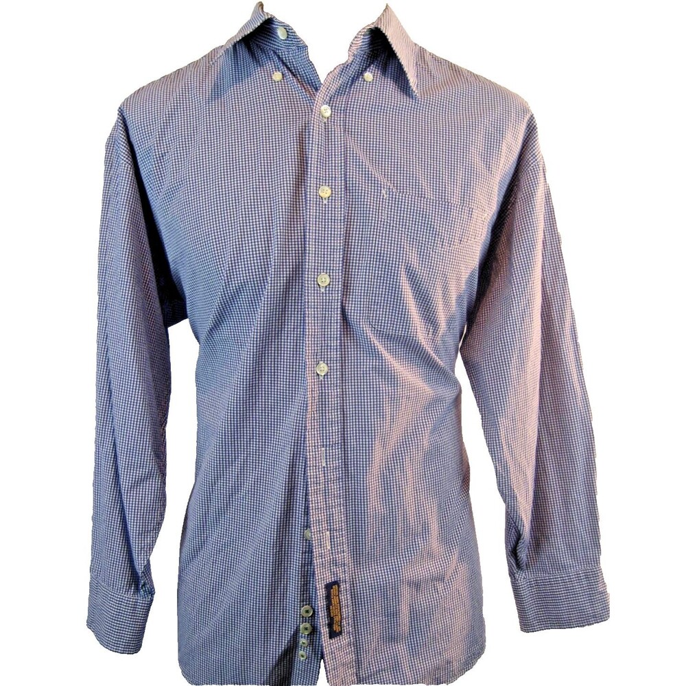Mens Tommy Hilfiger Blue Plaid Cotton LS Casual Shirt sz 16.5x33